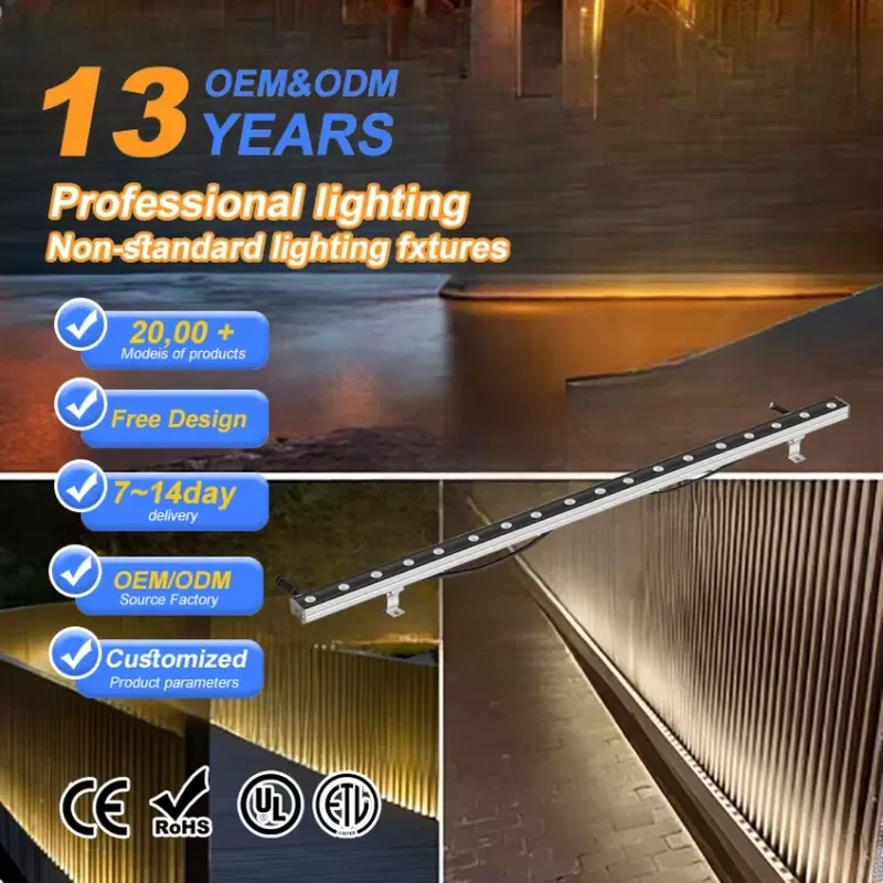 High Brightness 24V RGB Outdoor Aluminum Linear Lighting System IP65 Waterproof LED Washer Light for Building Facade