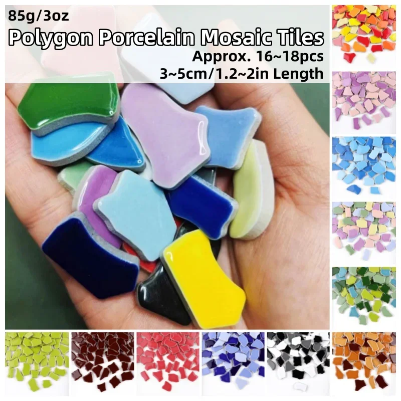 85g/3oz(Approx. 16~18pcs) Polygon Porcelain Mosaic Tiles 3~5cm/1.2~2in Length Irregular Ceramic Tile DIY Craft Materials