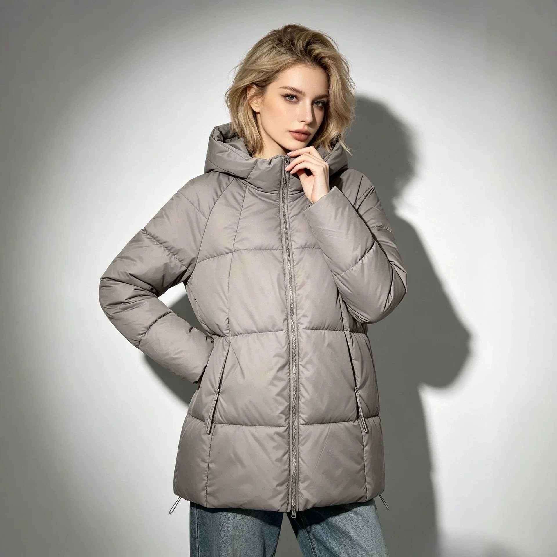 New Korean Quilted Down Cotton Coat Heavyweight Hooded Mid Length Winter Jacket with Thick Padding for Outdoor