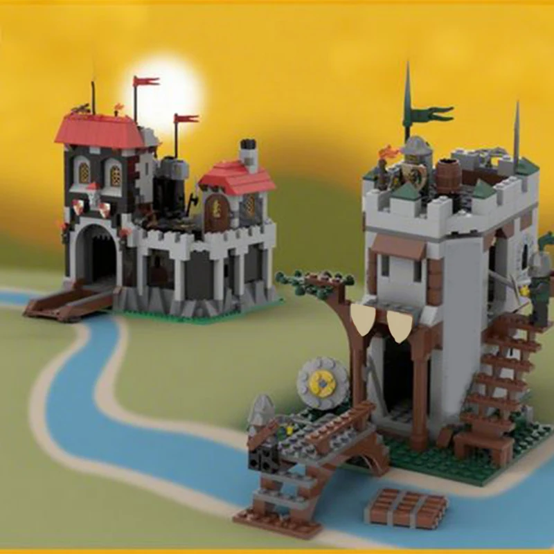 

1066 шт. MOC черный замок и замок крепости реки, строительные блоки, рождественский подарок, праздничные подарки