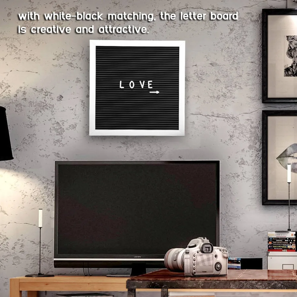 Wooden Frame Message Letter Board Black White 10 *10 in Letter Board Square Removable Letters Changeable Letter Board