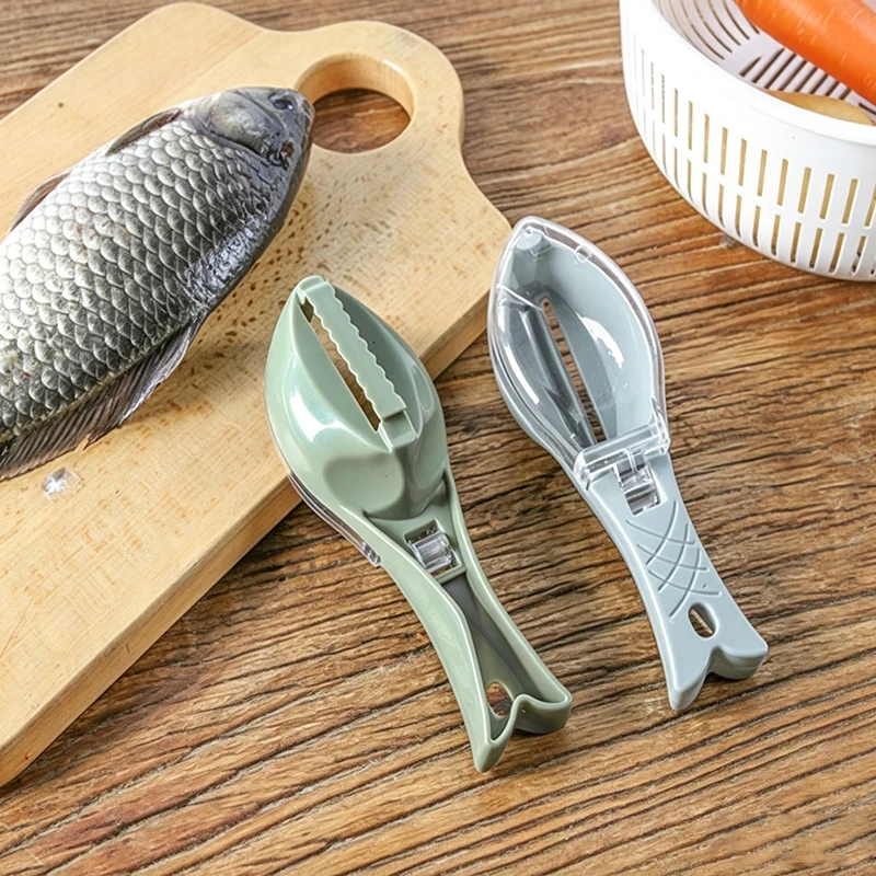 WIKHOSTAR Fish Scale Scraper Fish Skin Brush with Cover, Fast Fish Scales Remover Seafood Cleaning Tool Kitchen Accessories