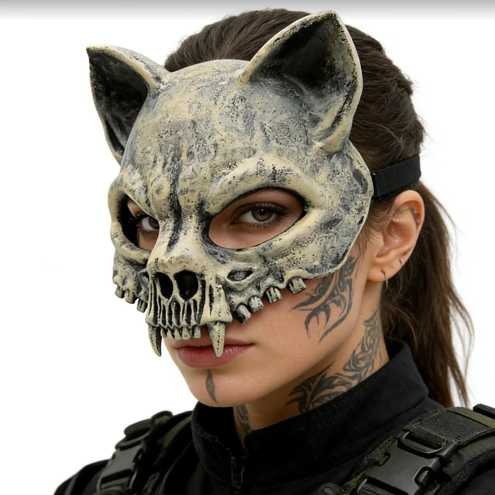 Beast Cat Skull Mask Cosplay Animal Skeleton Pu Vintage Masks Halloween Carnival Dress Up Purim Party Costume Props