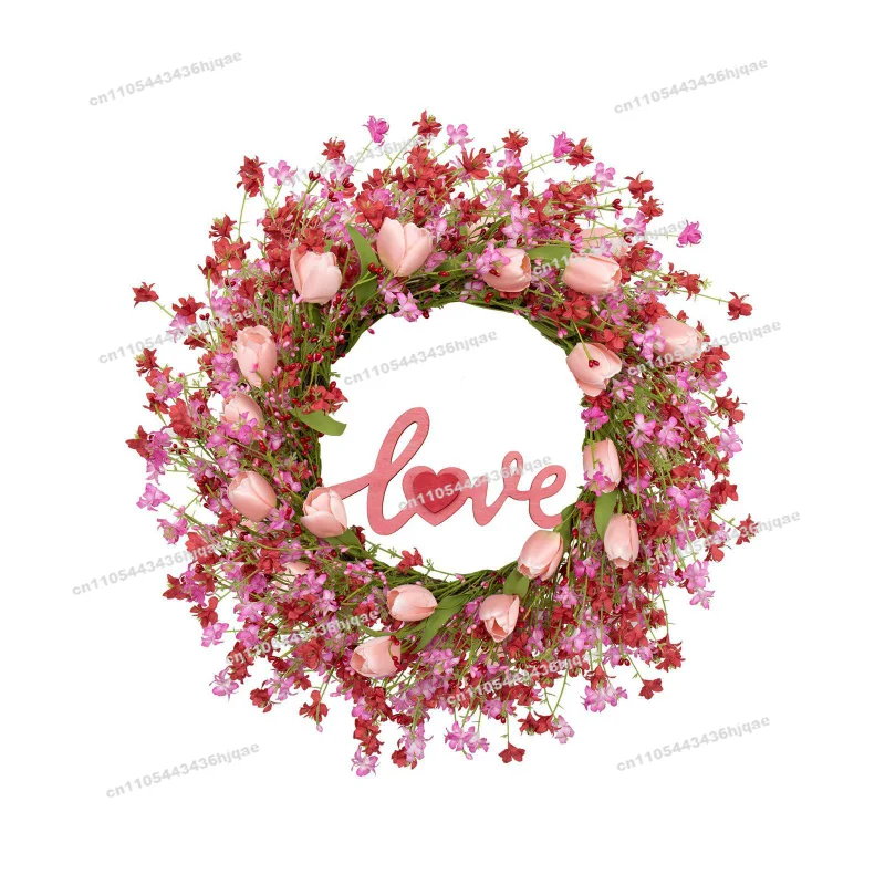 Simulation Multi-color Spring and Summer Valentine's Day Wreath, Spring Decoration Door Hanging Wreath