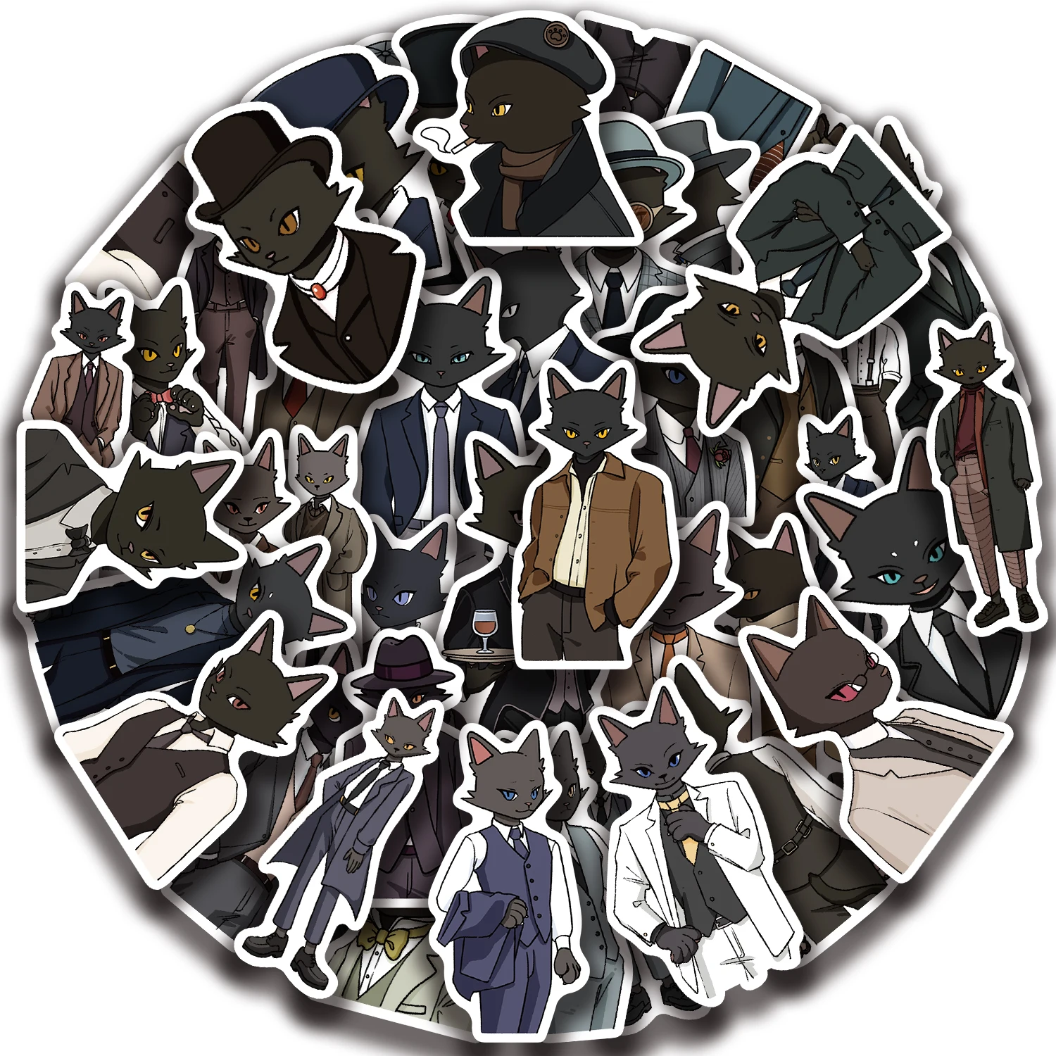 50pcs Black Cat Gentleman Sticker Graffiti Decal for Decoration Laptop Luggage Phone Skateboard Waterproof DIY Sticker