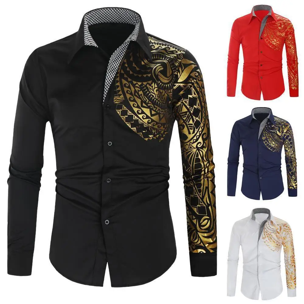 

Men's Long Sleeve Printed Shirt with Collar Ethnic Style Fashionable Inner Wear Casual Comfortable Non-deformable Daily Use