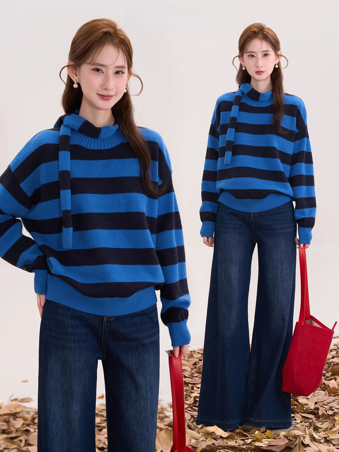 

Теплый вязаный длинный свитер-шарф для женщин, повседневный, в полоску, с узором «Лунная соль», осенне-зимний модный топ