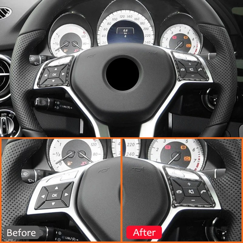 Carbon Fiber Car Steering Wheel Buttons Panel Trim Frame Interior Decoration Sticker For Mercedes Benz GLK 300 260 350 2008-2015