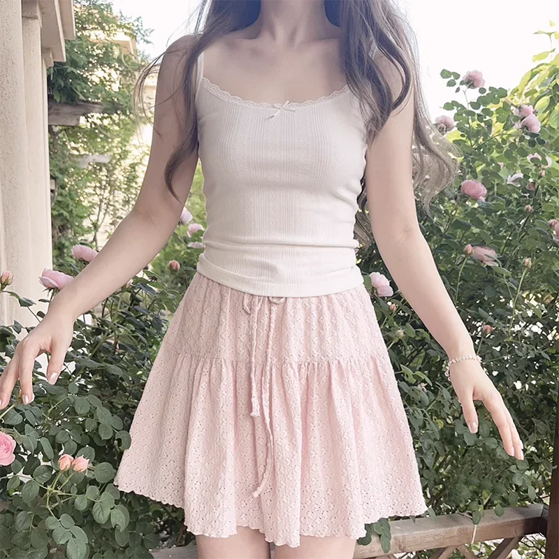 Pink Love Skirts Women Elastic Waist Cute Mini Skirt for Sweet Girls Kawaii Clothes