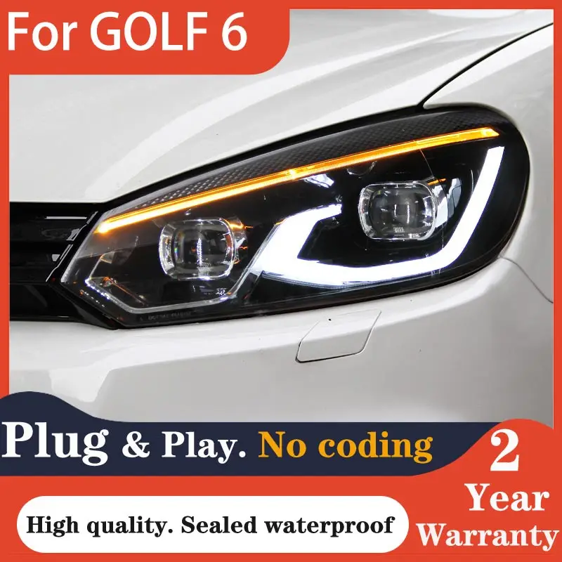 Фара для VW Golf 6 Golf6, светодиодная фара 2009-2013, фара R20 MK6 DRL, указатель поворота, дальний свет, линза проектора «ангельский глаз»