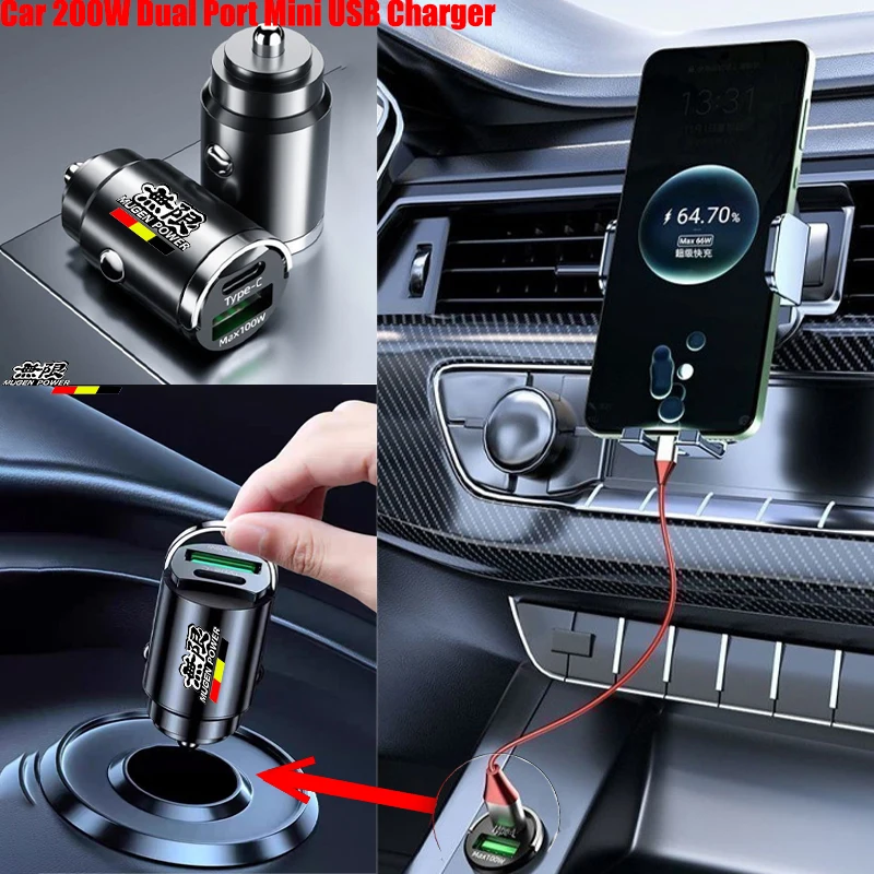 100W Car Charger Lighter PD Fast Charging Any Mobile Phone For Honda Mugen Power Civic City Odysseyr Accord CRV Vezel Jazz Hrv
