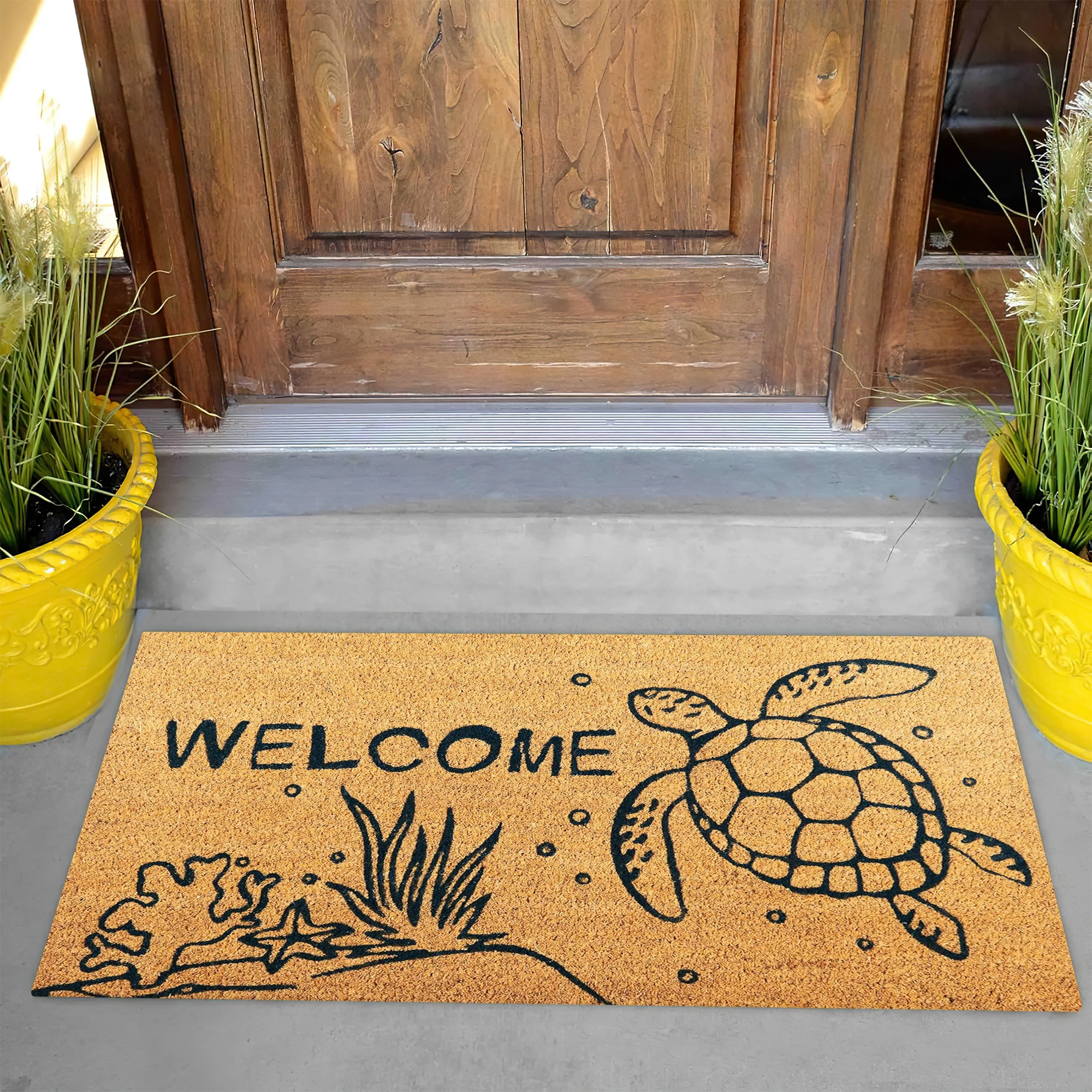 Tropical Sea Turtle Welcome Doormat Coastal Ocean Themed Non-Woven Floor Mat  Non-Slip Rubber Nautical Entry Mat For Beach House