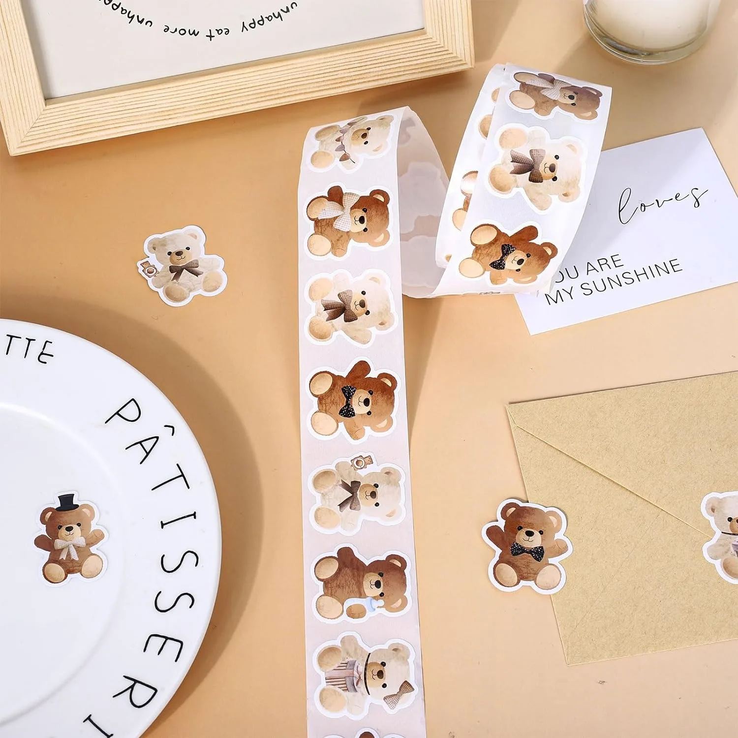 500Pcs /1 Rolls 2.5cm/1inch Plush Bear Festival Thanks Decorative Gift Box Crafts Sticker Tags Gift Box Sticker Label