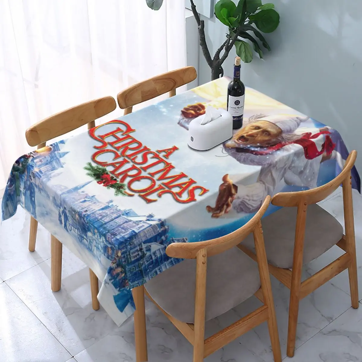 Rectangular Waterproof Oil-Proof Disney A Christmas Carol Animated Movies Tablecloth Backing Table Covers Fit Table Cloth