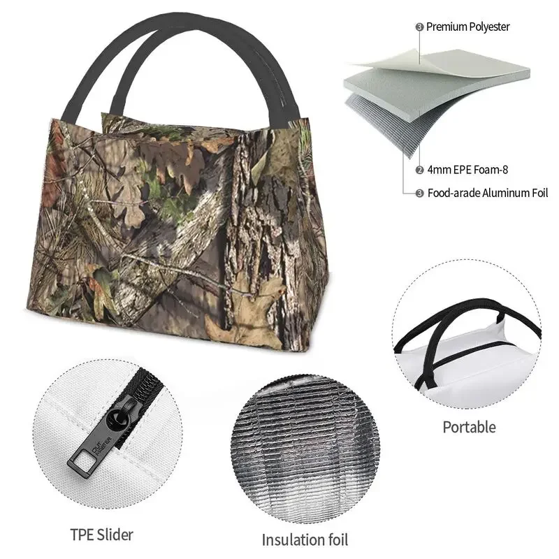 Hunting Camo Camouflage Pattern Insulated Lunch Bags for Women Leaves Woods Season Portable Thermal Cooler Food Lunch Box