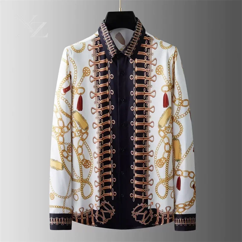 Men's Long-Sleeve Button-Down Collar Shirt, 3D High-Definition Printed Pattern, Fashion Design, Outdoor Leisure Style, XS-6
