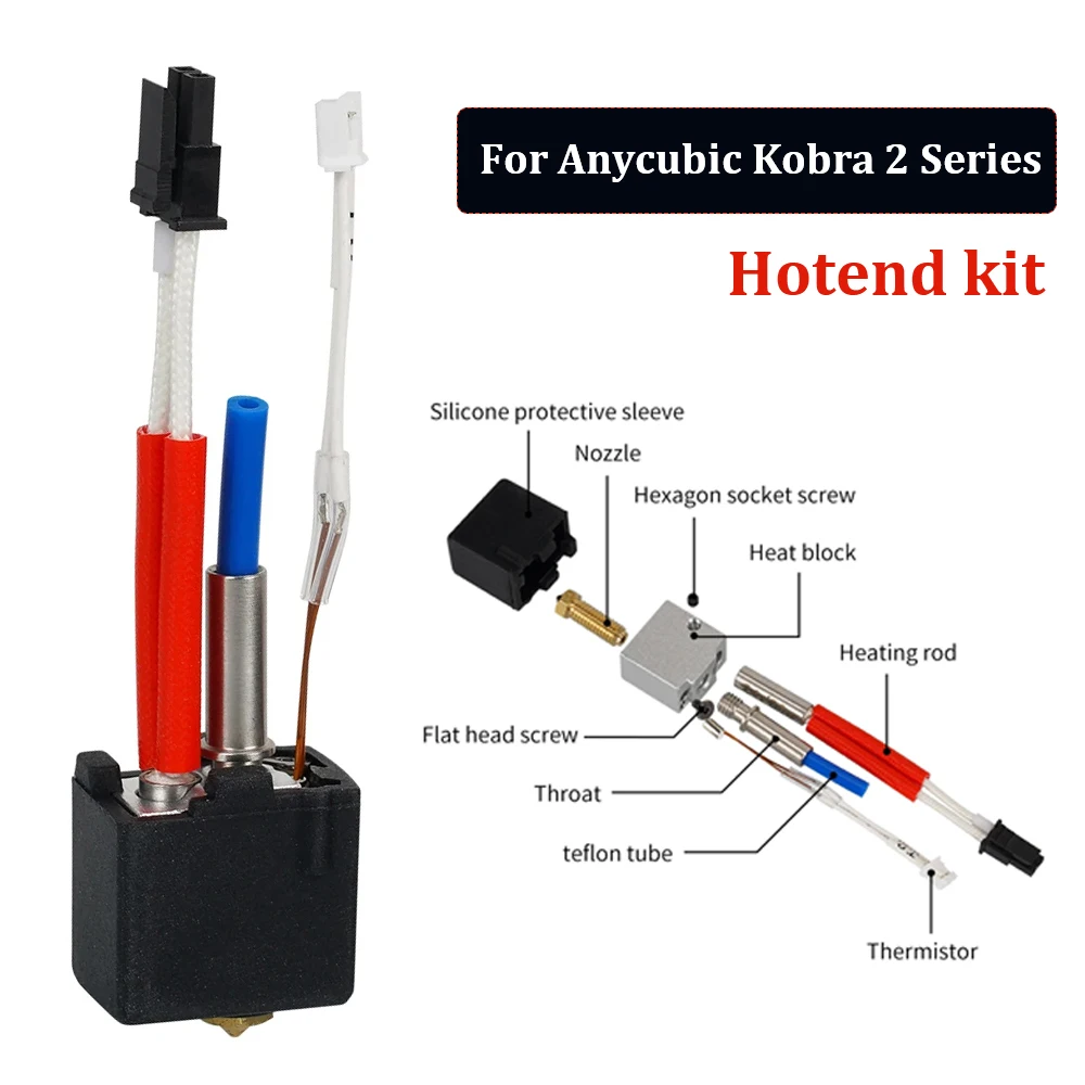 

Обновленный комплект Hotend 24 В 60 Вт для Anycubic Kobra 2 Plus/2 Max/2 Neo/2 Pro, головка 3D-принтера, латунная насадка из твердой стали, вулкан 0,2 0,4