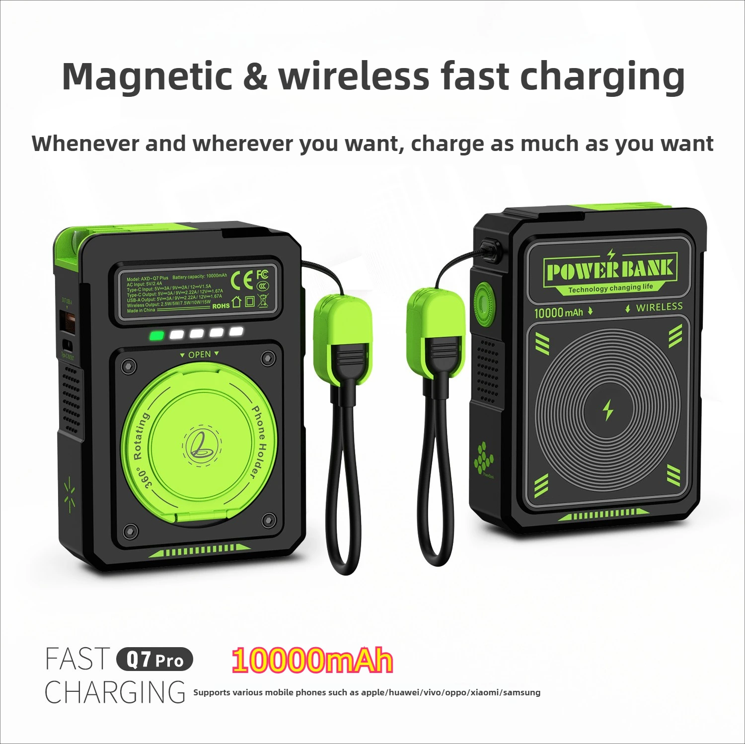 

Магнитный аккумулятор с беспроводной быстрой зарядкой, 22,5 Вт, дорожный настенный аккумулятор 10000 мАч, запасной аккумулятор для Samsung IPhone 16 Xiaomi Huawei