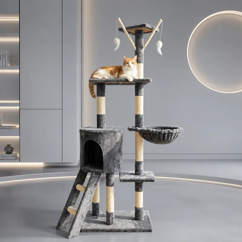 Cat Climbing Frame with Integrated Litter Box Cat Tree Shelf Sisal Jumping Platform Multi Level Activity Center for Cats
