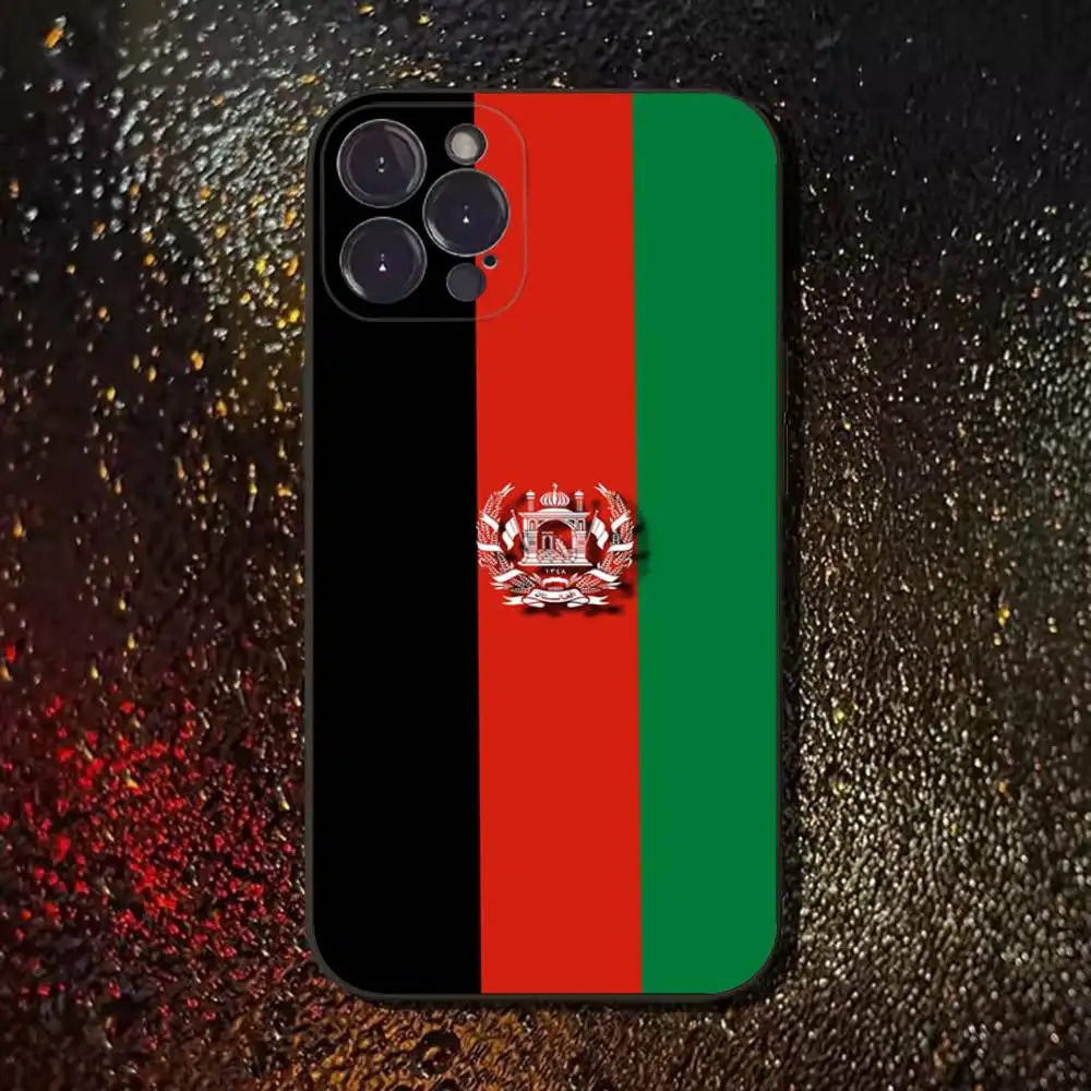 حافظة هاتف علم أفغانستان لهاتف آيفون 16,15,14,13,12,11 Plus,Pro Max,XS,X,XR,SE,Mini,8,7,غطاء أسود من السيليكون الناعم