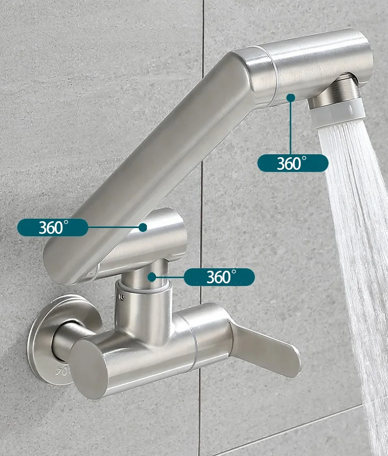 Foldable Bathroom Basin Faucet Single Cold Tap Stainless Steel Kitchen Sink Faucet Stream Sprayer Head 360 Rotation for Balcony