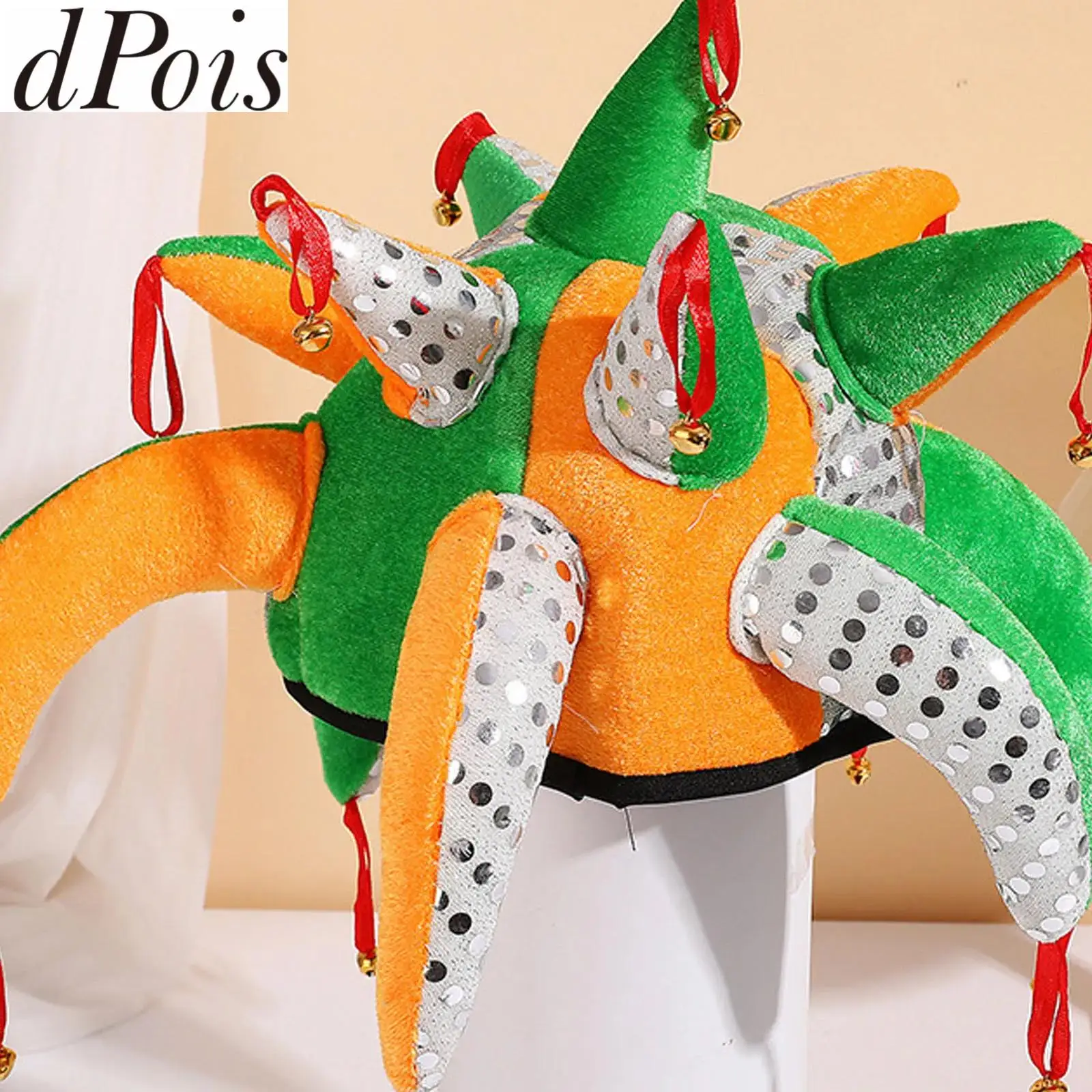 Carnival Court Clown Hat Mardi Gras Sequin Headband Pointed Jester Hat with Bells Football Game Sports Supplies Circus Accessory