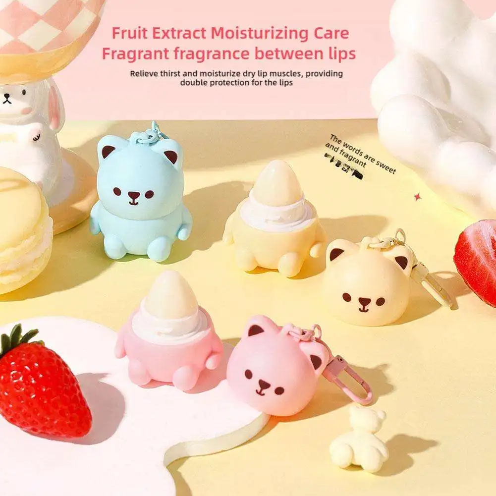 1PC Fruit Bear Lip Balm Moisturizes Improves Lip Lines Primers Protects Against Dryness and Cutes Lip Balm