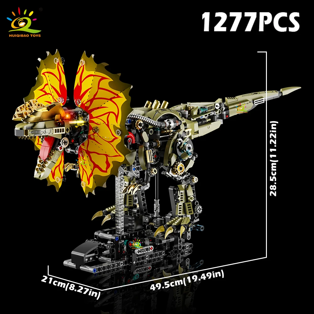 HUIQIBAO MOC Mechanical Double Crown Dragon Model Building Block Animal Series Bricks Assembly Toy For Children Home Desk Decor.