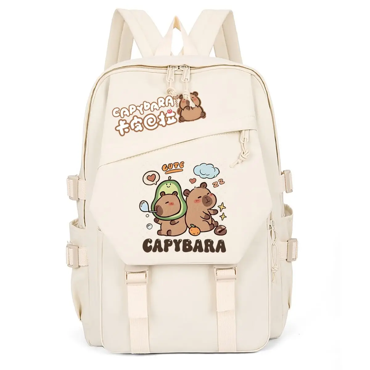 Plecak Szkolny dla Nastolatków z Motywem Kapibary, Uroczy Plecak Szkolny z Kreskówkową Kapibarą dla Dziewcząt i Chłopców, Plecak Młodzieżowy z Portem USB na Książki
