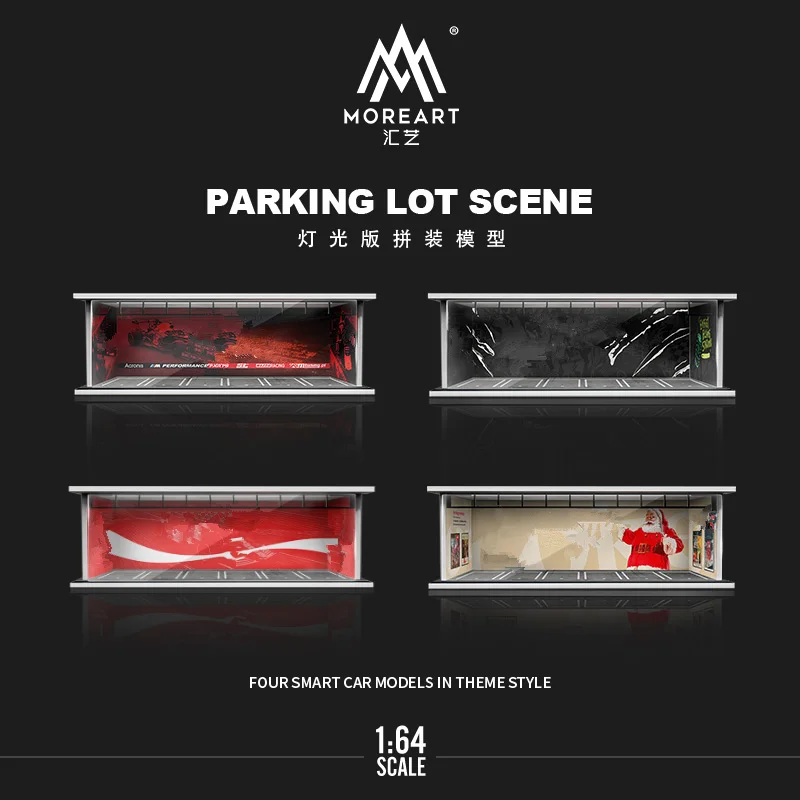 MOREART 1:64 CAR Scale Diorama Car Garage Model LED Lighting Car Parking Display Cabinet Scene Model Toy Collection Gifts