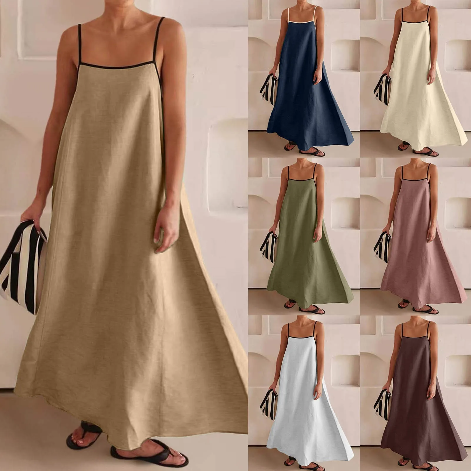 Women's Spaghetti Strap Long Dress Summer Backless Sleeveless Maxi Dress Travel Vacation Holiday Casual Loose Dresses Vestidos