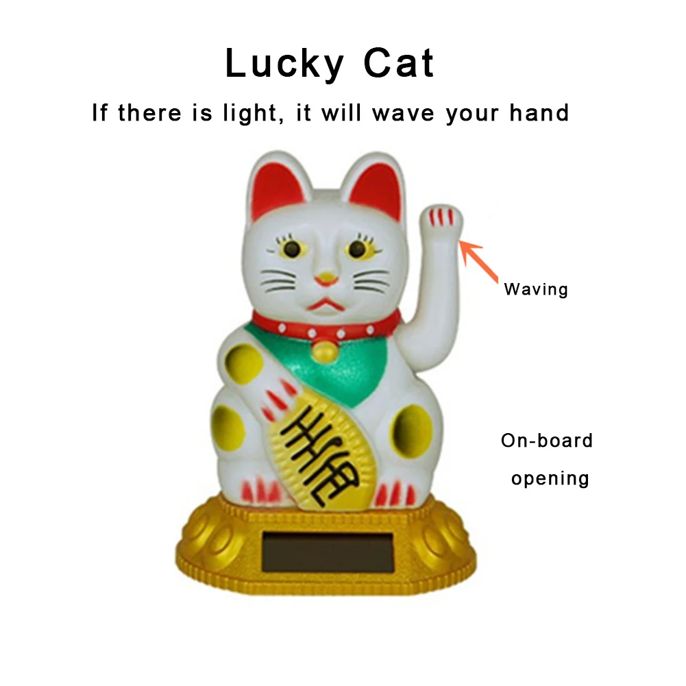 Solar Waving Lucky Cat Ornament Chinese Lucky Cat Decor Electric Waving Lucky Cat Vehicle-Mounted Home Ornament