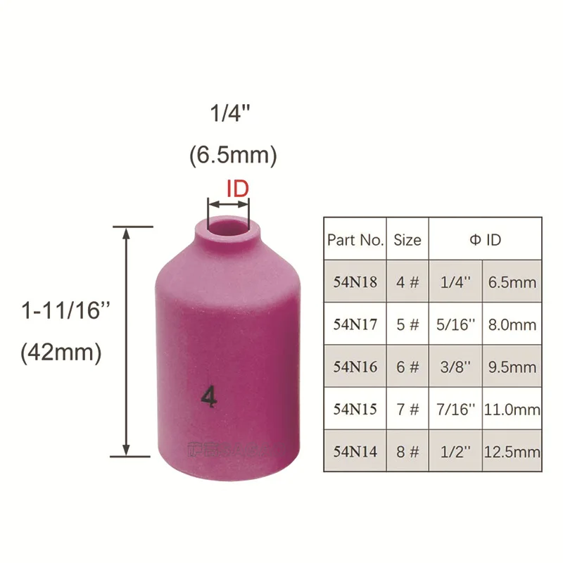 Boquillas de cerámica de alúmina para TIG WP17 18 26, accesorios de soplete de soldadura, consumibles, 42mm, 1 piezas, 54N14, 54N15, 54N16, 54N17,