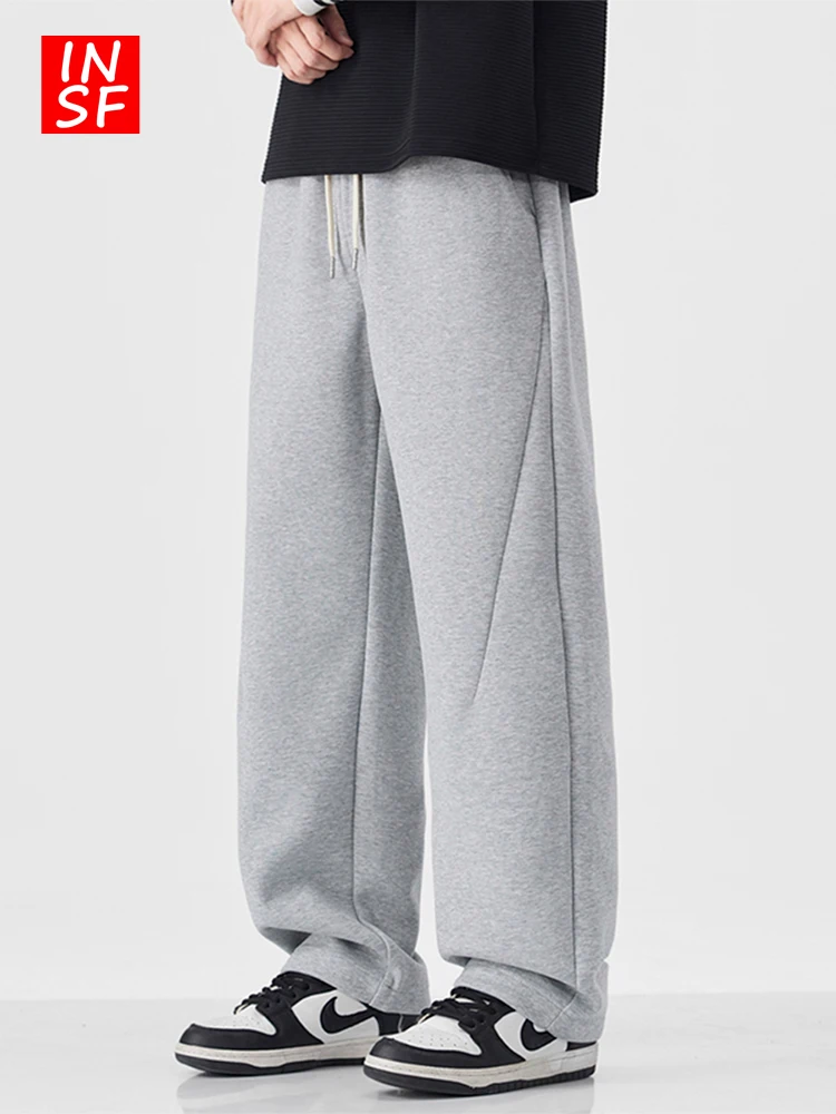 

Японские повседневные брюки с флисовой подкладкой для мужчин, осенне-зимние, молодежные, с поясом, прямые, свободные, широкие брюки