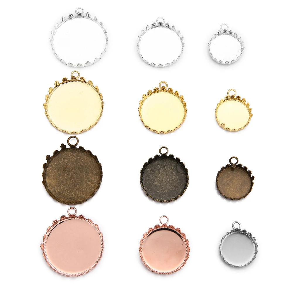 10pcs/lot Copper Cabochon Base Tray Charms Round Crown Bezels Blank Setting Pendant For DIY Jewelry Making Necklace Accessories