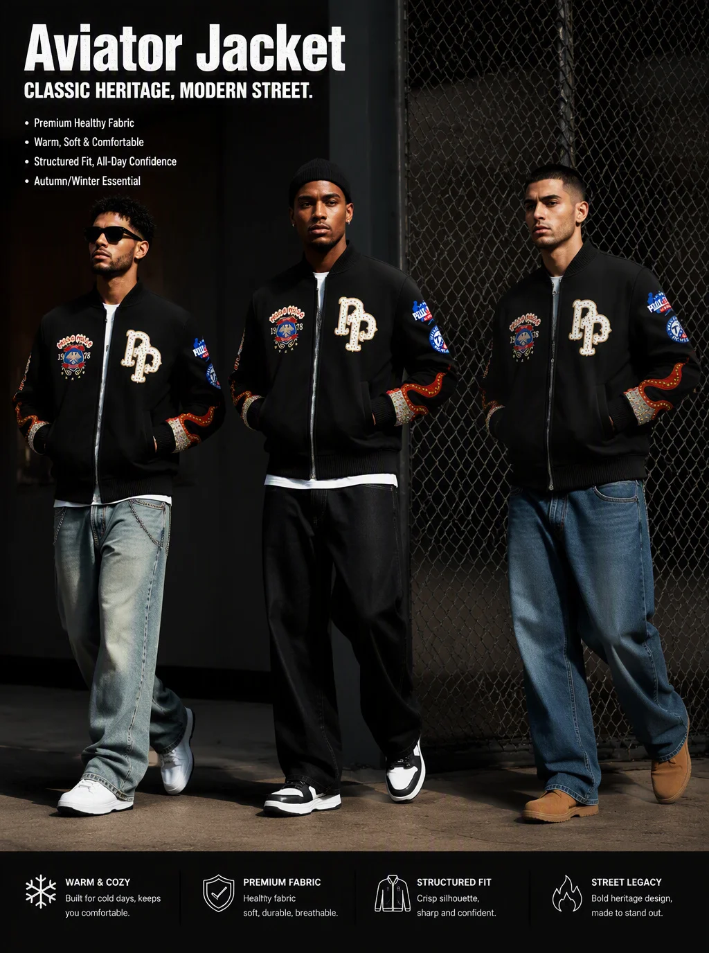 Herren-Pilotenjacke mit Reißverschlusstasche, lässiger Baseballkragen, Pilotenjacke für Outdoor-Sportarten. – Detail 1
