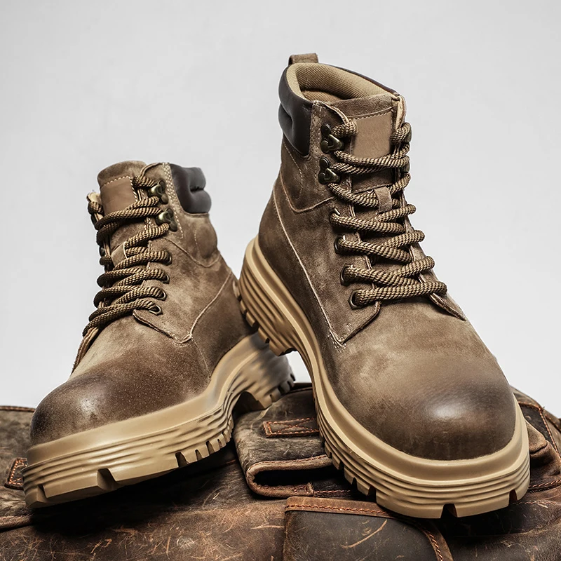 

Autumn Winter European American Fashionable Work Boots Frosted Men Comfortable Height Increasing Personalized High Top Boots