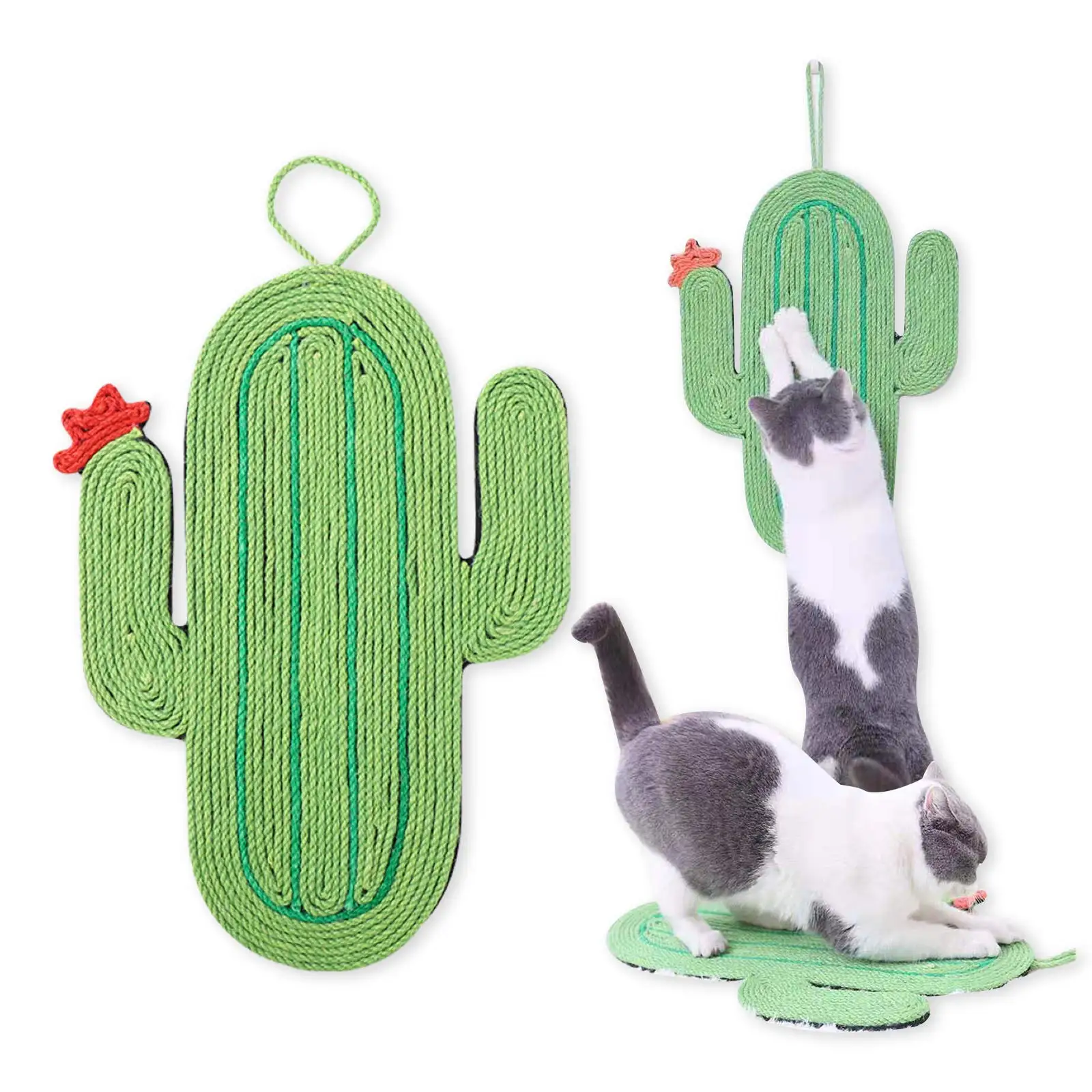 Hot Sale Cat Scratcher Scratching Mat Hangable Cat Scratch Pad Cactus Shape Sustainable Modern Natural Sisal Cat Scratch Mats