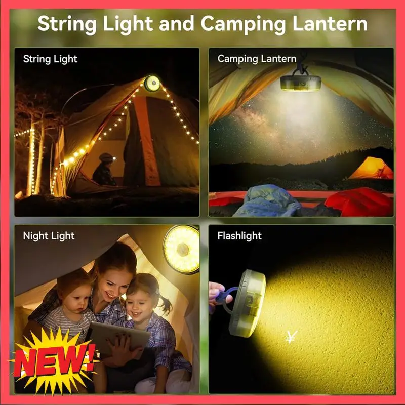 

B17C LED String Lights Camping Lantern USB Rechargeable 2 In 1 Portable Outdoor Light With 8 Lighting Modes Camping Light
