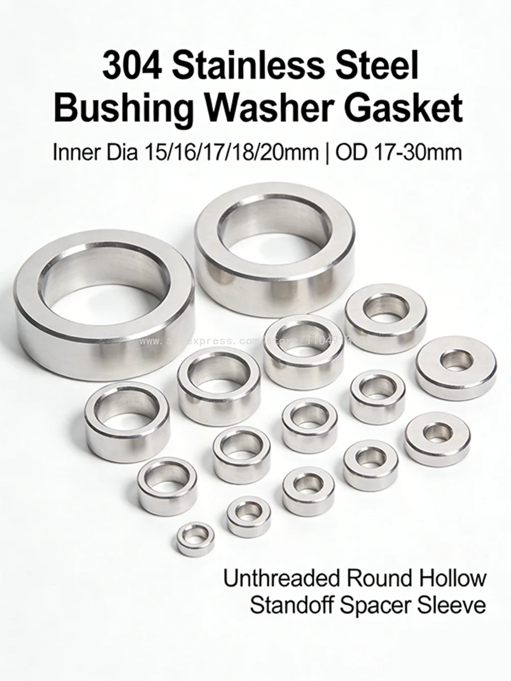 ID 15/16/17/18/20mm 304 Stainless Steel Unthreaded Hollow Standoff Spacer Sleeve Bushing Gasket OD 17-30mm Corrosion Resistant