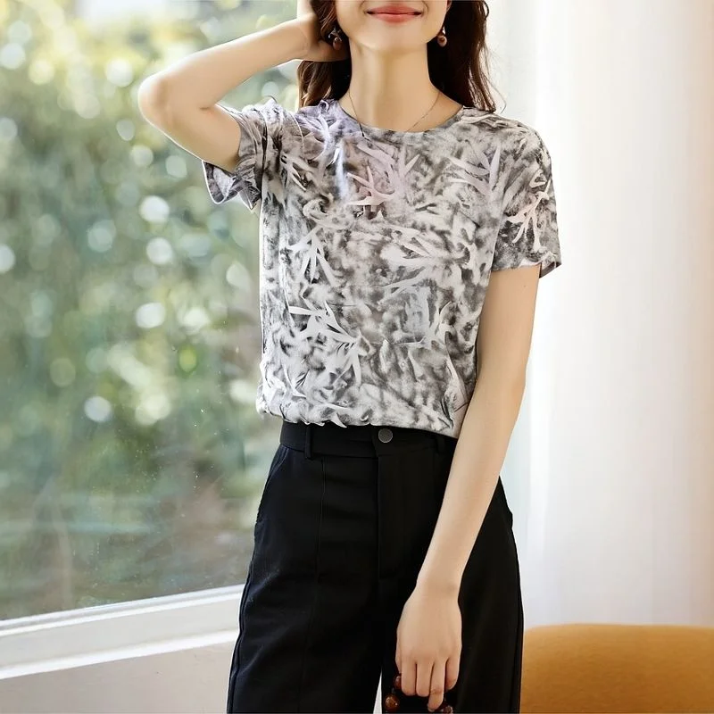 

Tie Dye Loose Round Neck Short Sleeve T-Shirt Women Casual Versatile Youthful Top