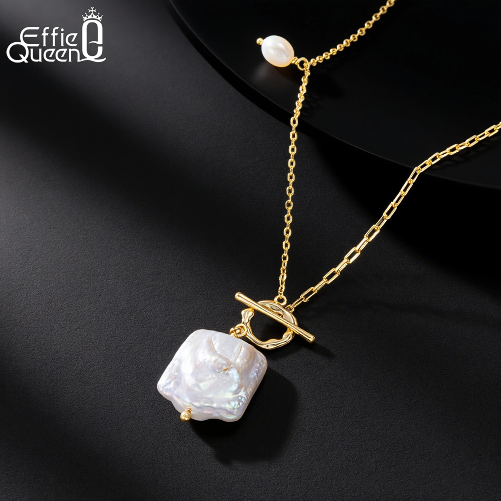 

EFFIE QUEEN 2025 Trend Necklace 14K Gold Chic 925 Sterling Silver Pendant with Brilliant Pearl Timeless Jewelry for Women GPN45