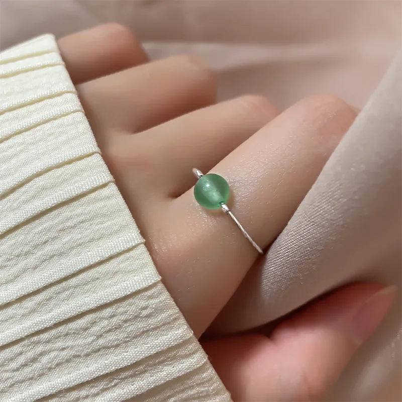 

VENTFILLE Silver Color Ring for Women Girl Gift Antique Jasper Temperament Hotan Jade Lucky Bead Jewelry 925 Stamped