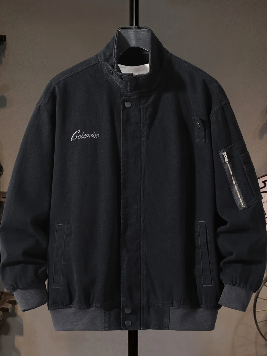 

2025 New Men's Bla Workwear Jaet Retro American Stand Collar Casual High End Pure Cotton Outdoor Leisure Outerwear