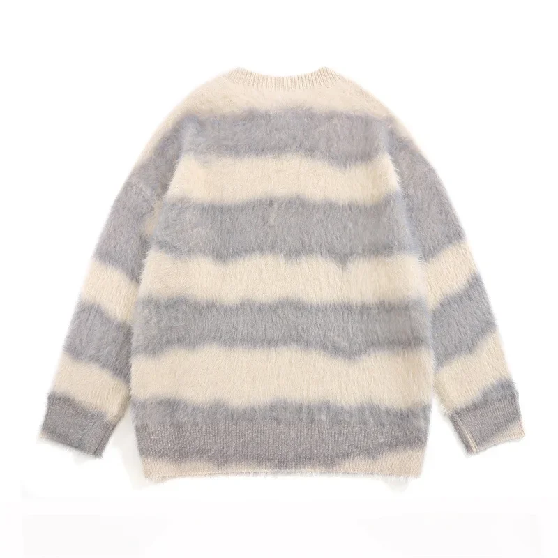 Autumn/winter New Striped Letter Mohair Round Neck Men and Women Sweaters