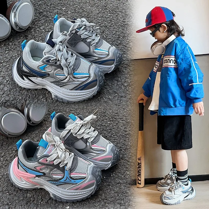 

2025 Child Casual Thick Bottom Sneakers Breathable Sport Shoes Boys and Girls Shoes Durable Rubber Outsole Shoes