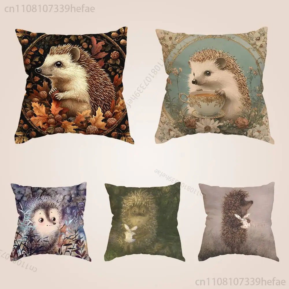 

Retro Vintage Hedgehog Print Polyester Pillow Case for Valentine gift Home Sofa Cushion Cover Decoration Custom