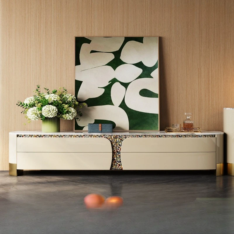 

Light luxury style TV cabinet luxury living room fashionable post-modern Italian high-end lacquered marble coffee table floor