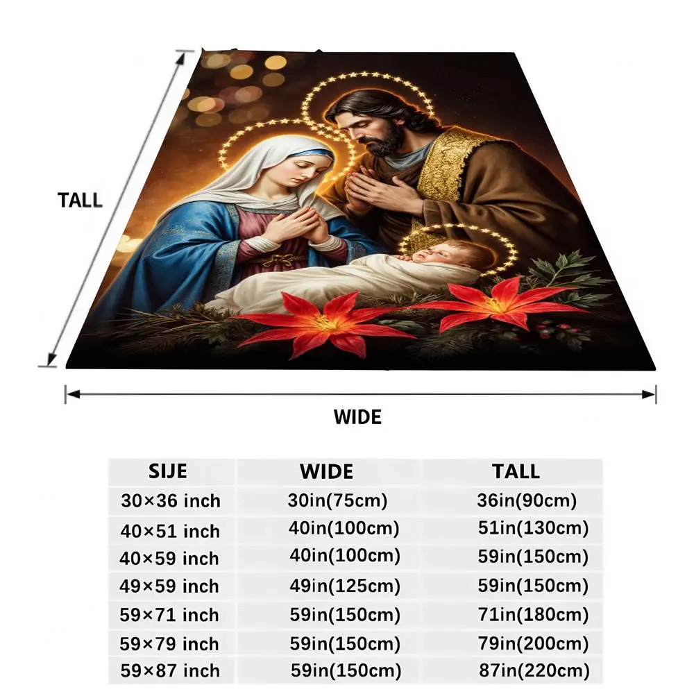 بطانية دينية للعائلة المقدسة - رمي ناعم من الألياف الدقيقة يتميز بميزة ماري وزوزيف وطفل يسوع في مشهد عيد الميلاد الاحتفالي، إليجا