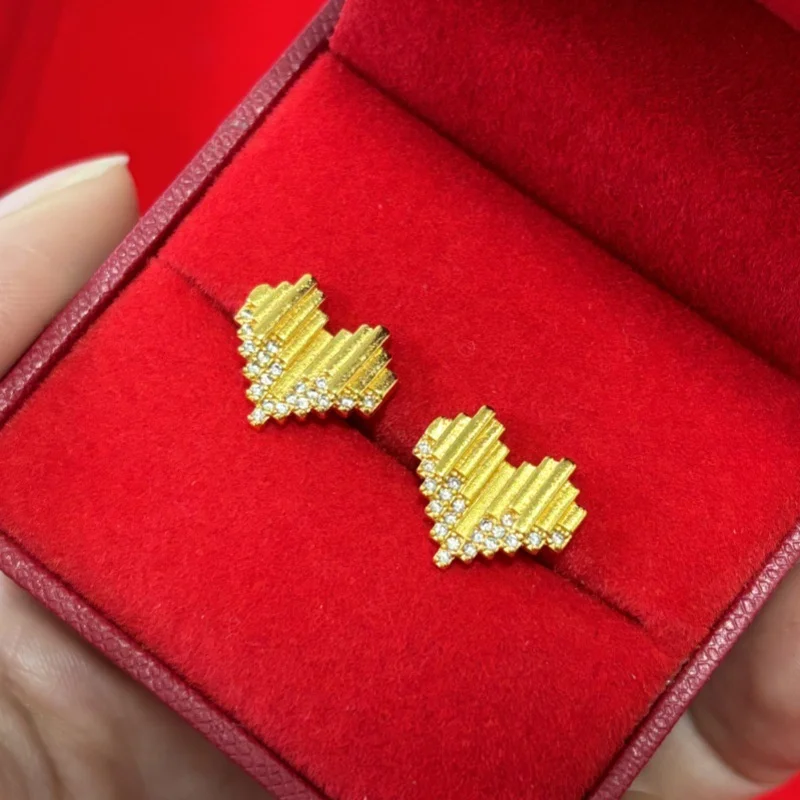 

18K gold earrings for women with Japanese and Korean style love earrings set with diamonds, simple and fashionable birthday gift